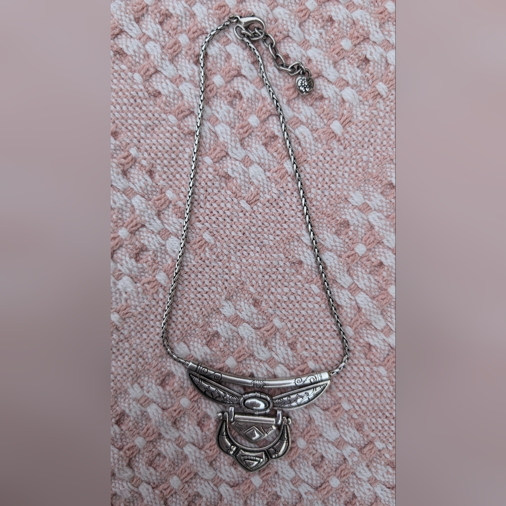 Brighton Silver Plated Open Work Etched Scroll Statement 17” Necklace